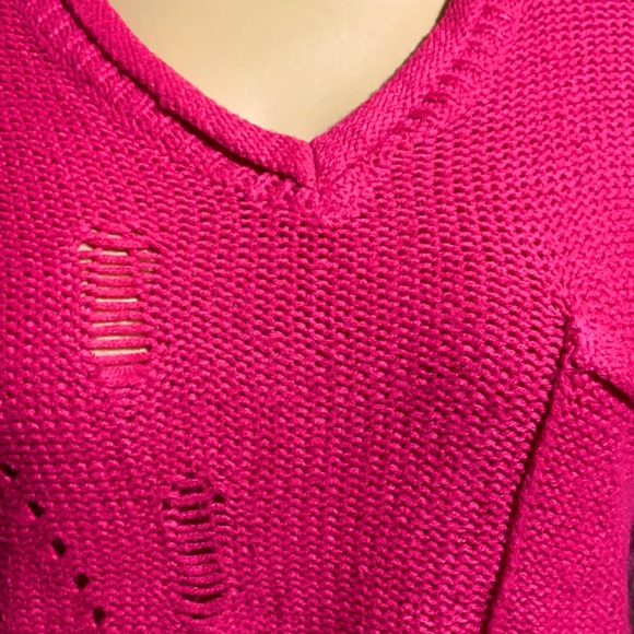 fire Los Angeles Sweater M Dark Pink Pullover Short Cropped Stretch Short Sleeve - Picture 8 of 15